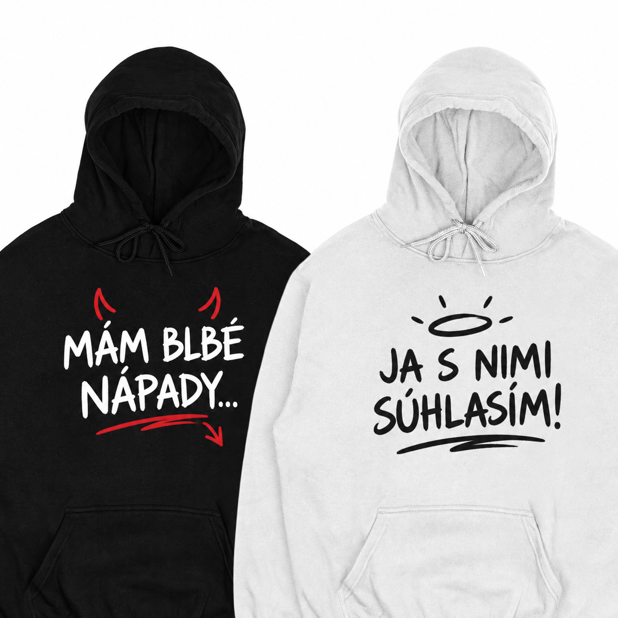 Mikiny párové "Mám blbé nápady.../Ja s nimi súhlasím" (2pack)